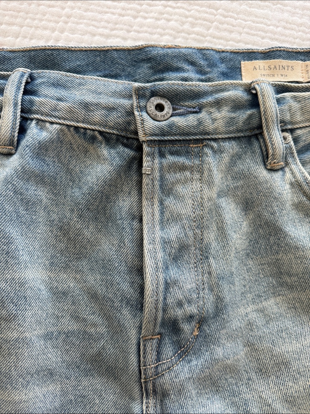 All Saints Men's Washed Blue Distressed Denim Shorts - Picture 5 of 6